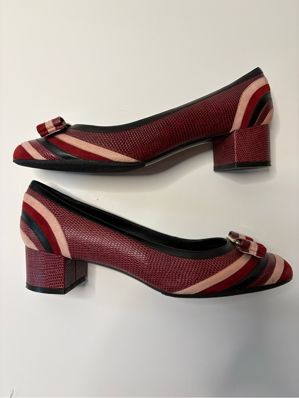 Salvatore Ferragamo Fosca lizard embossed leather Block-heel pumps - Picture 6 of 8